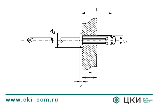 Заклёпка тяговая (DA TR) алюминий c плоским бортиком, распорная чертеж