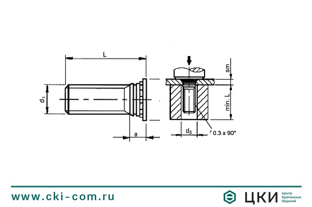 Шпилька запрессовочная резьбовая (чертеж)