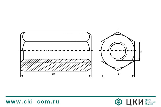 Гайка DIN 6334 удлинённая чертёж