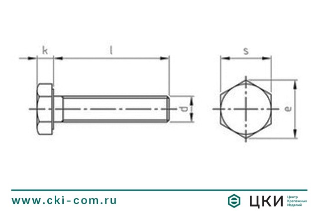 Болт DIN 961 с мелкой резьбой (чертёж)