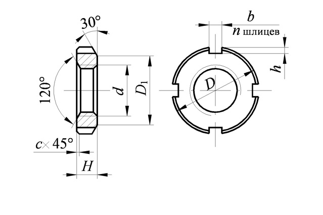 Гайка круглая ГОСТ 11871 шлицевая